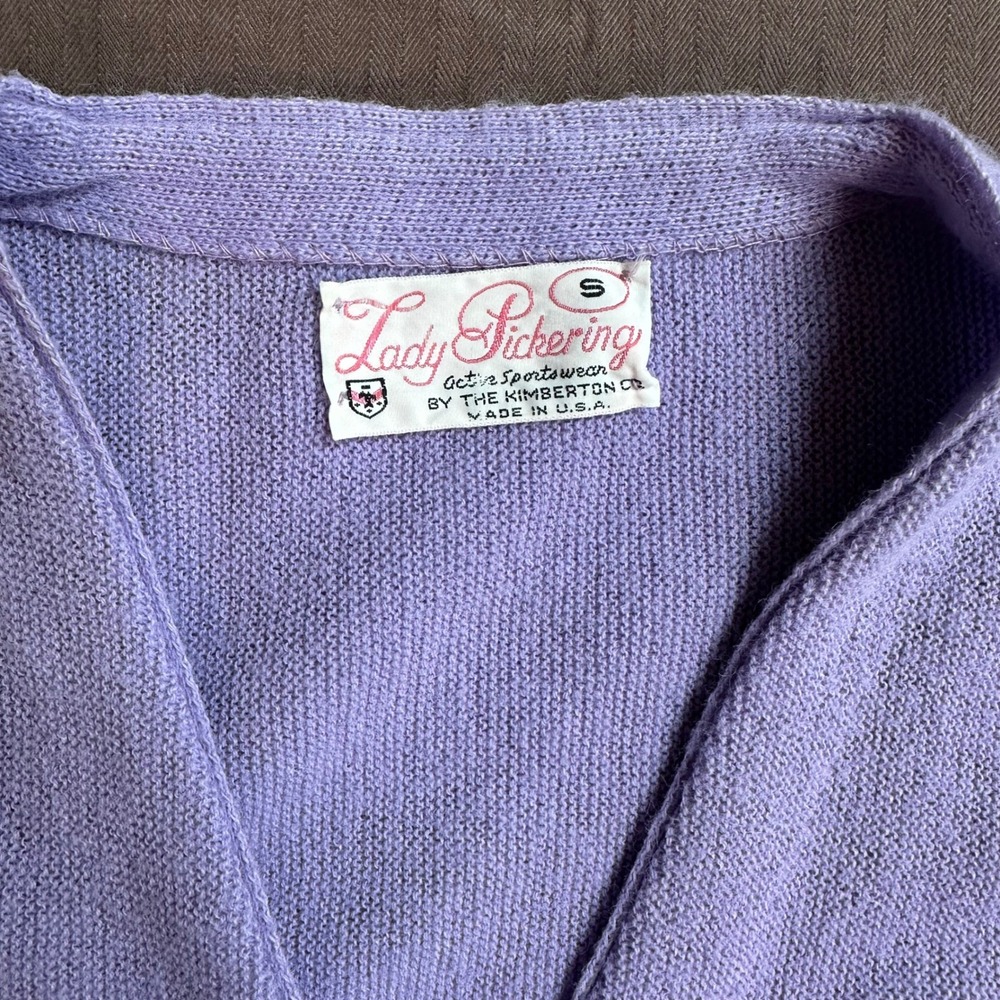 Vintage‎ Lady Pickering Cardigan Small Lavender Knit Tiger Sportswear - Picture 2 of 6